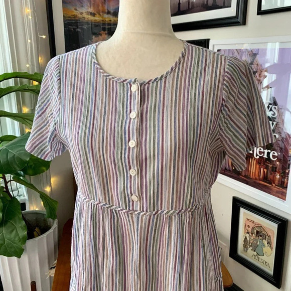 Striped Crewneck Button-Front Tiered Mini Dress - Picture 8 of 10